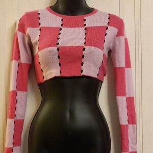 Pink and Light Purple Checkered Women's Crop Top